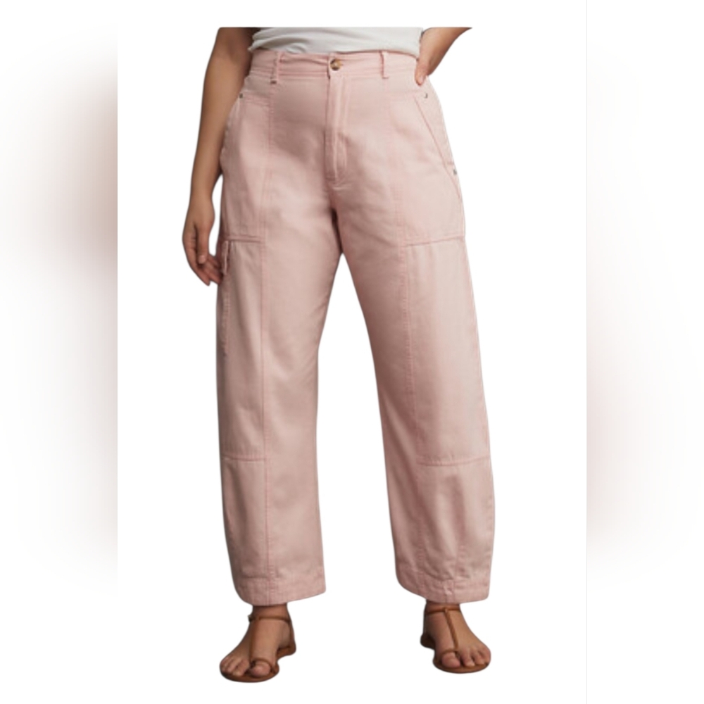 Anthropologie The Carson Utility Barrel Pants Women's 12 Pink High Rise Cotton